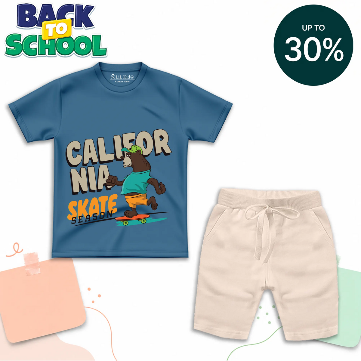 طقم قطن نصف كم انديجو